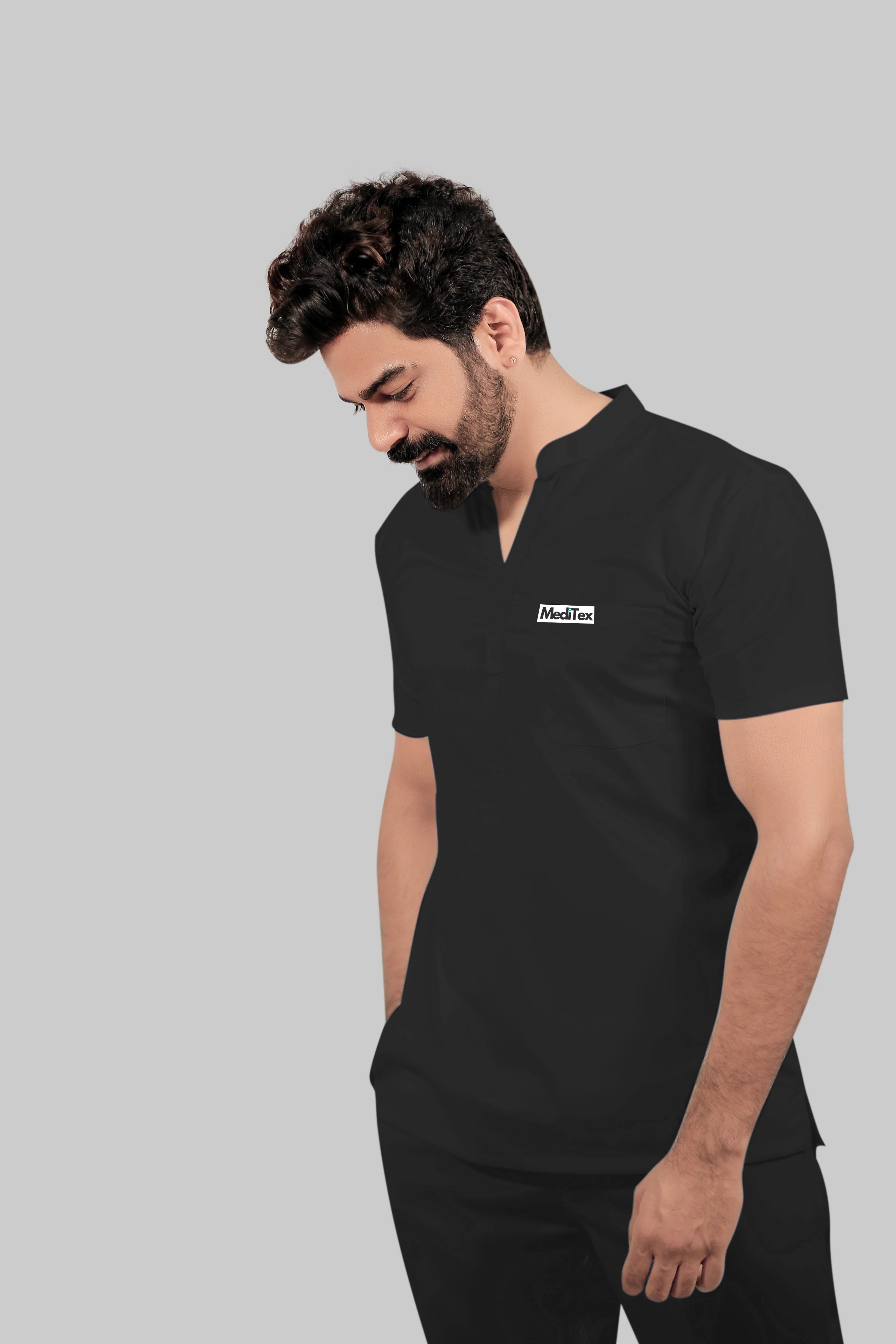 MedEase Wear ban neck design Scrubs - Men(Black)